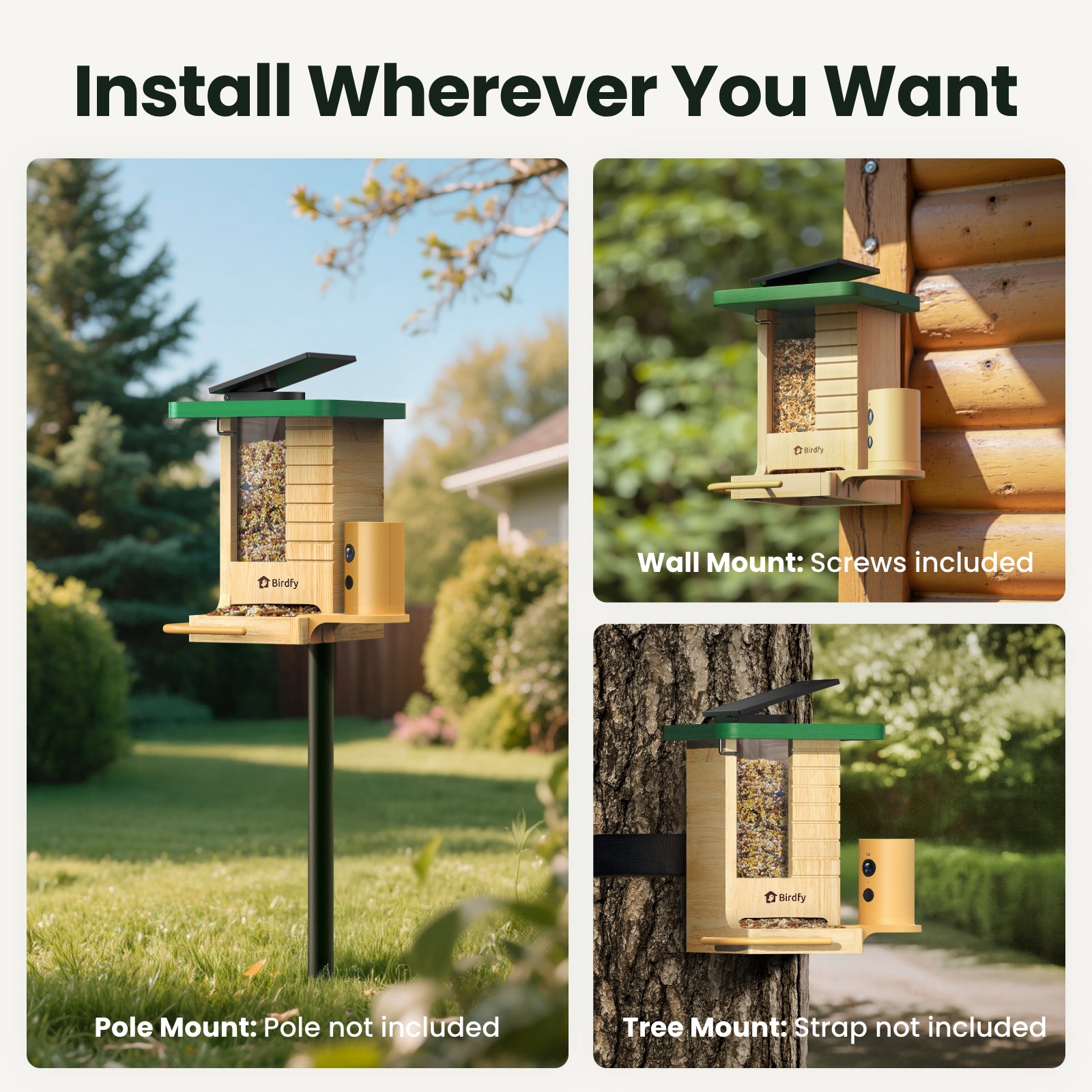 Birdfy Feeder Wood - Wooden Smart Bird Feeder with Camera