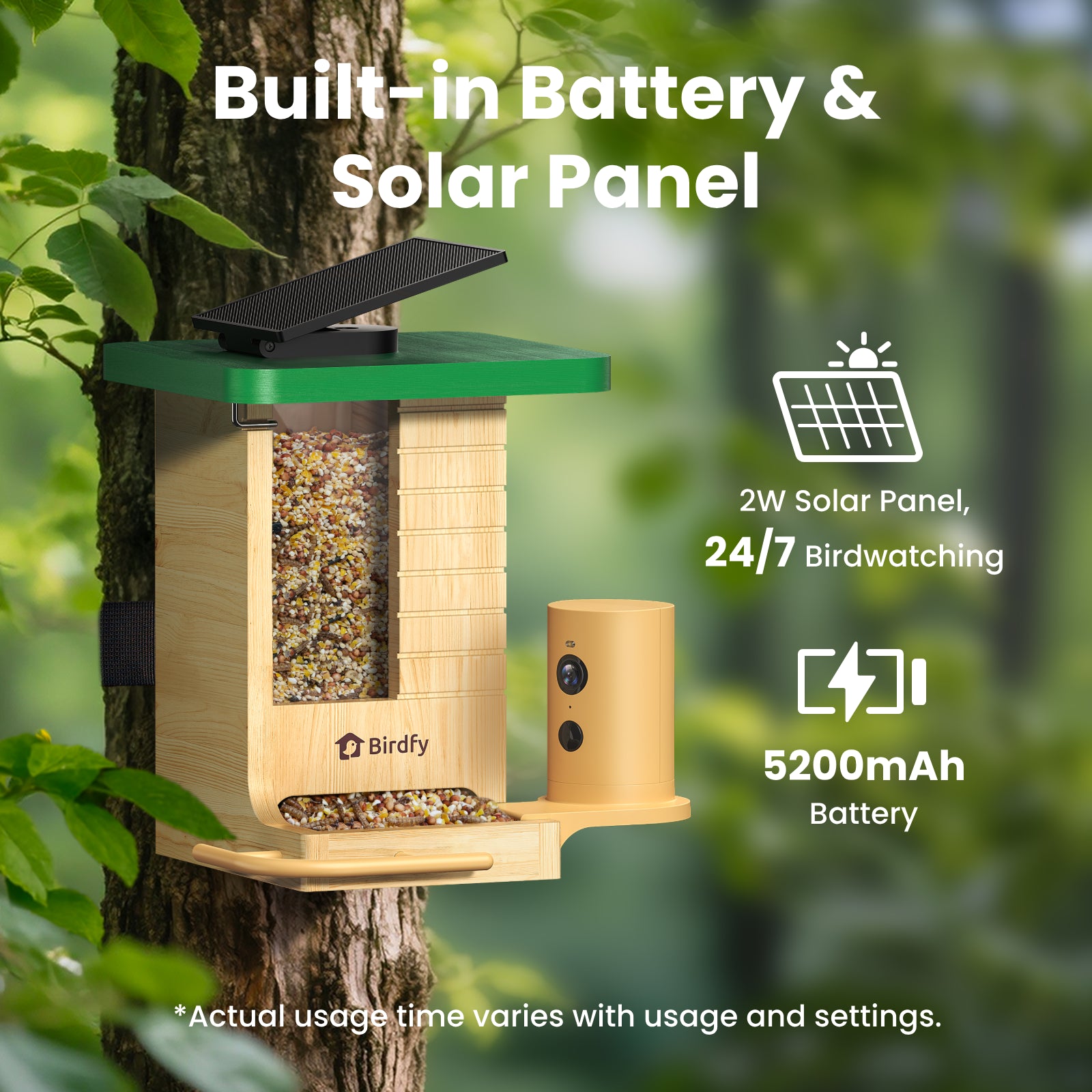 Birdfy Feeder Wood - Wooden Smart Bird Feeder with Camera