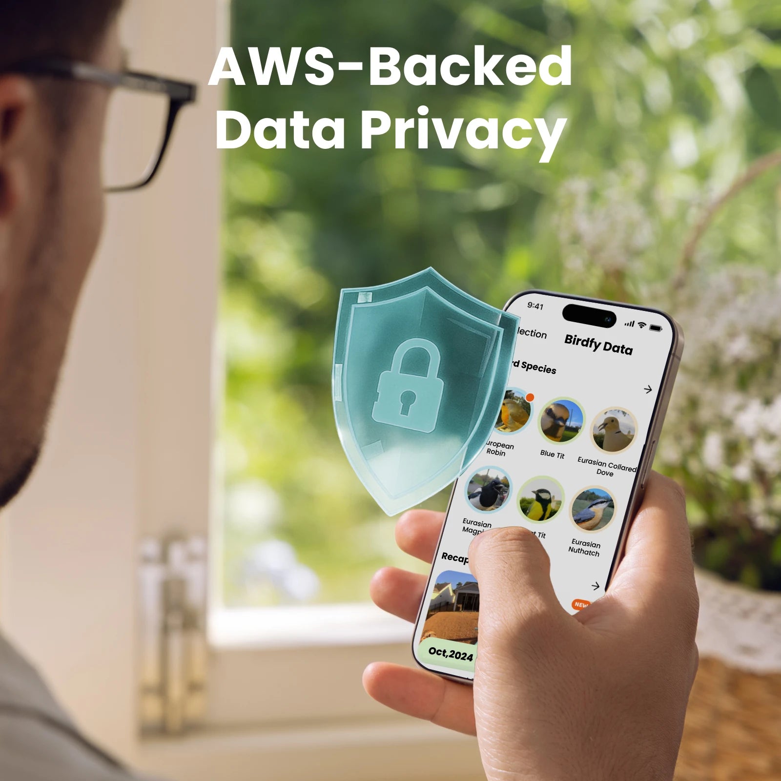 Birdfy Feeder Wood - Wooden Smart Bird Feeder with Camera