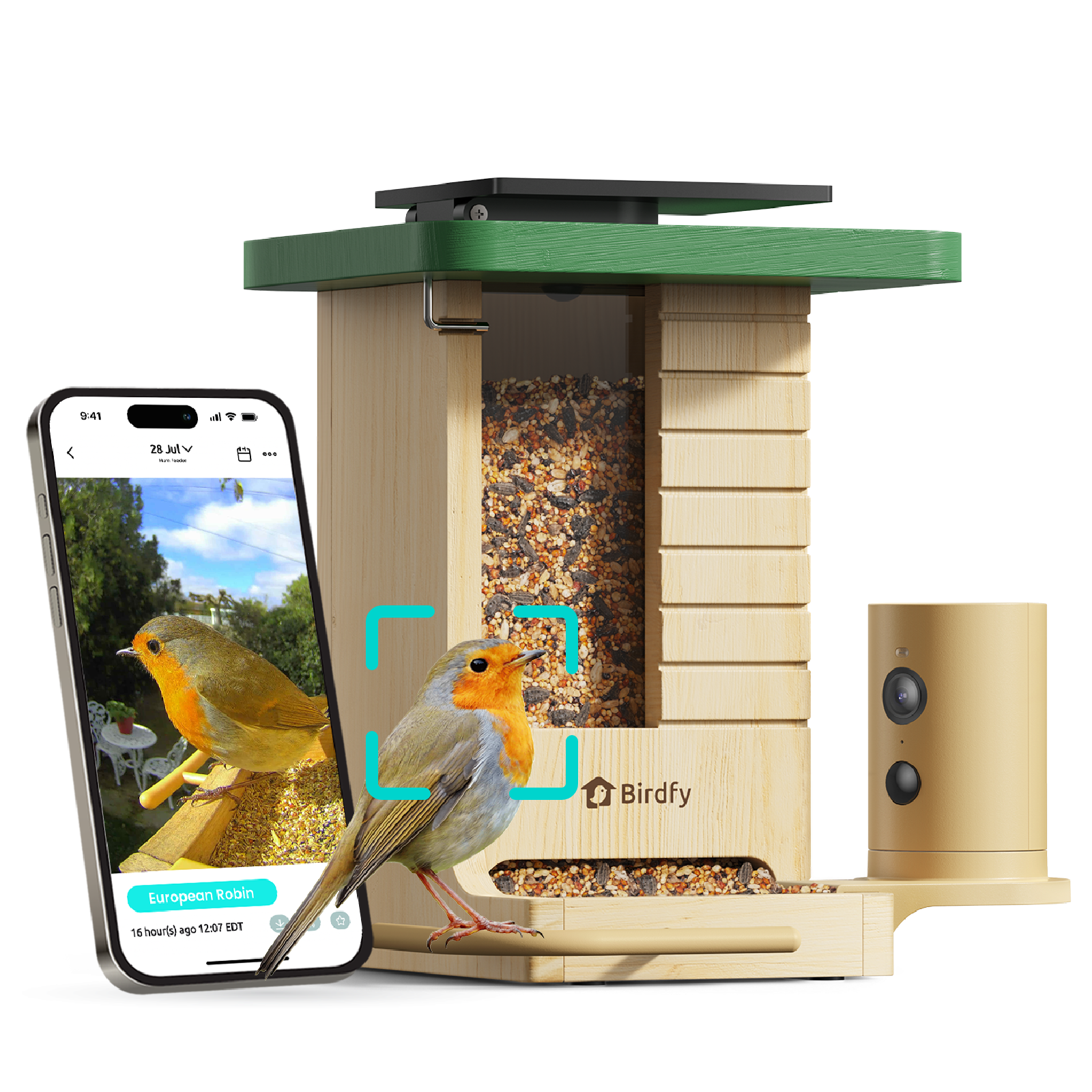 Birdfy Feeder Wood - Wooden Smart Bird Feeder with Camera
