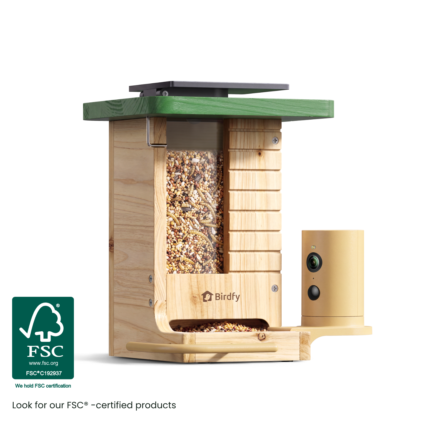 Birdfy Feeder Wood - Wooden Smart Bird Feeder with Camera